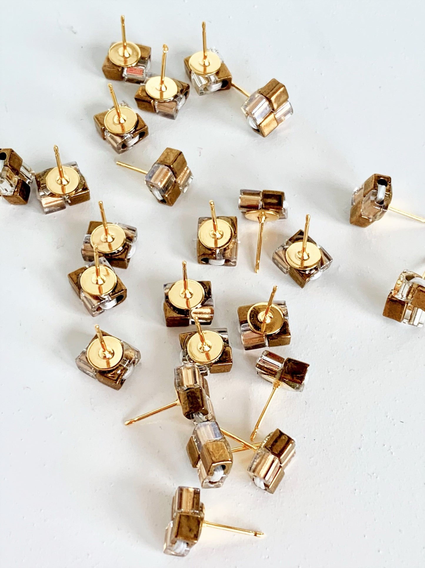 Gold & Bronze 4 Square Earring Studs